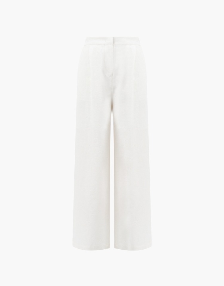 linen blend back banding pants - white