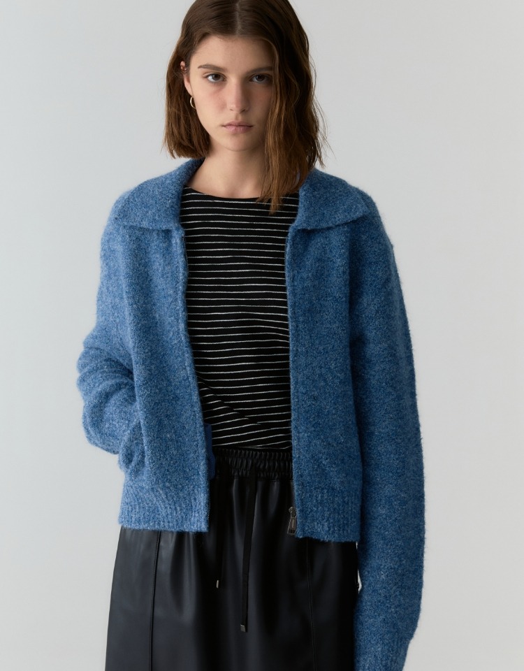 wool boucle zip up - blue