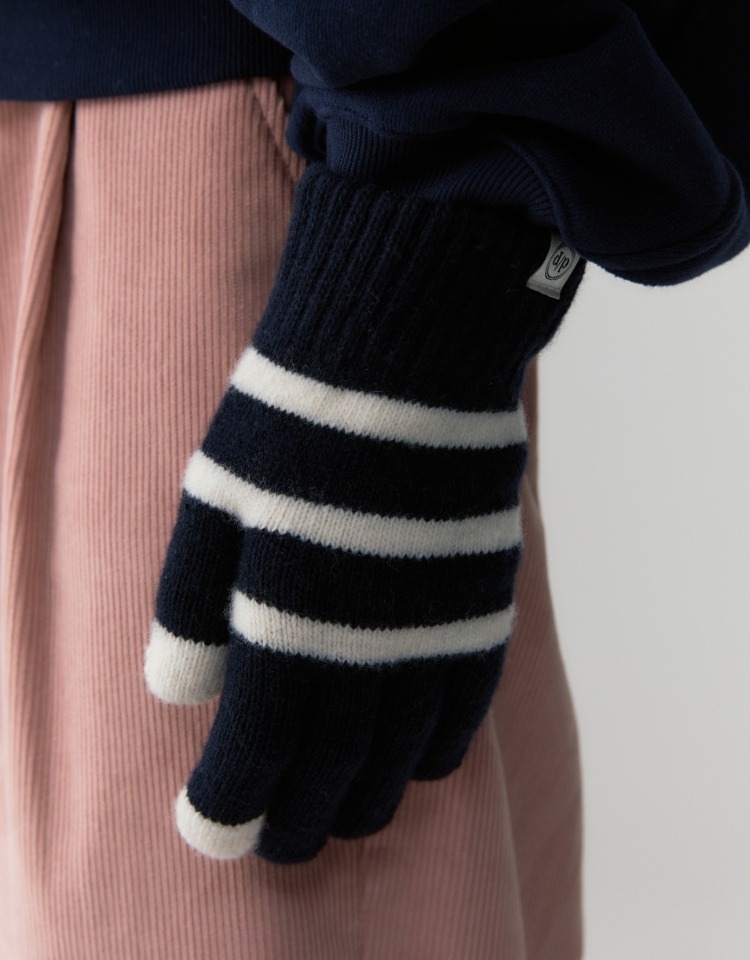 [선물포장]stripe knit gloves - navy