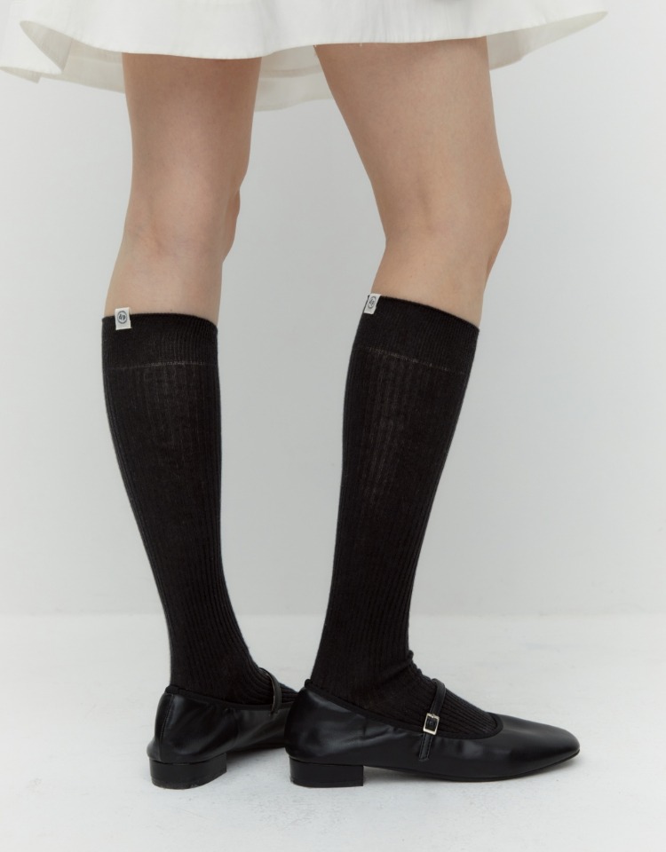 cotton rib knee socks - black