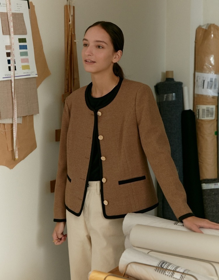 [김다미 착용]wool blend tweed jacket - brown