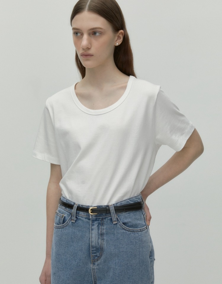 cotton u neck t-shirt - white