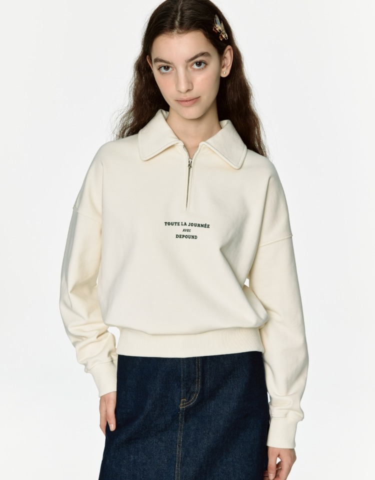 collar zip-up sweatshirts - ivory