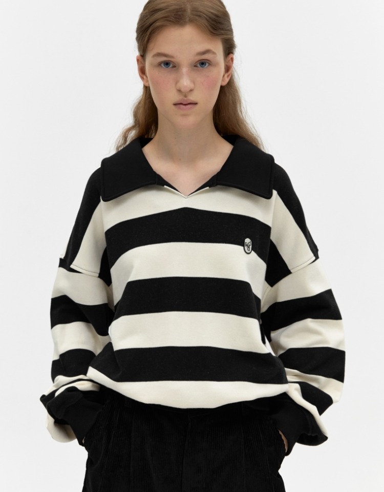 wappen stripe collar sweatshirt - black