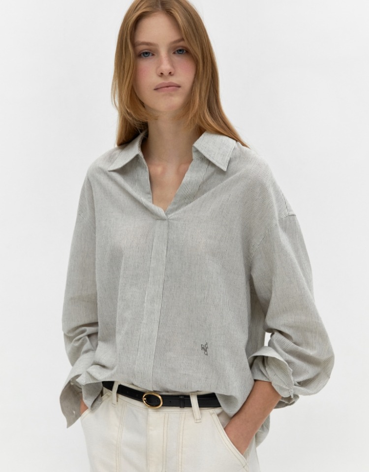 v neck collar shirts - gray stripe