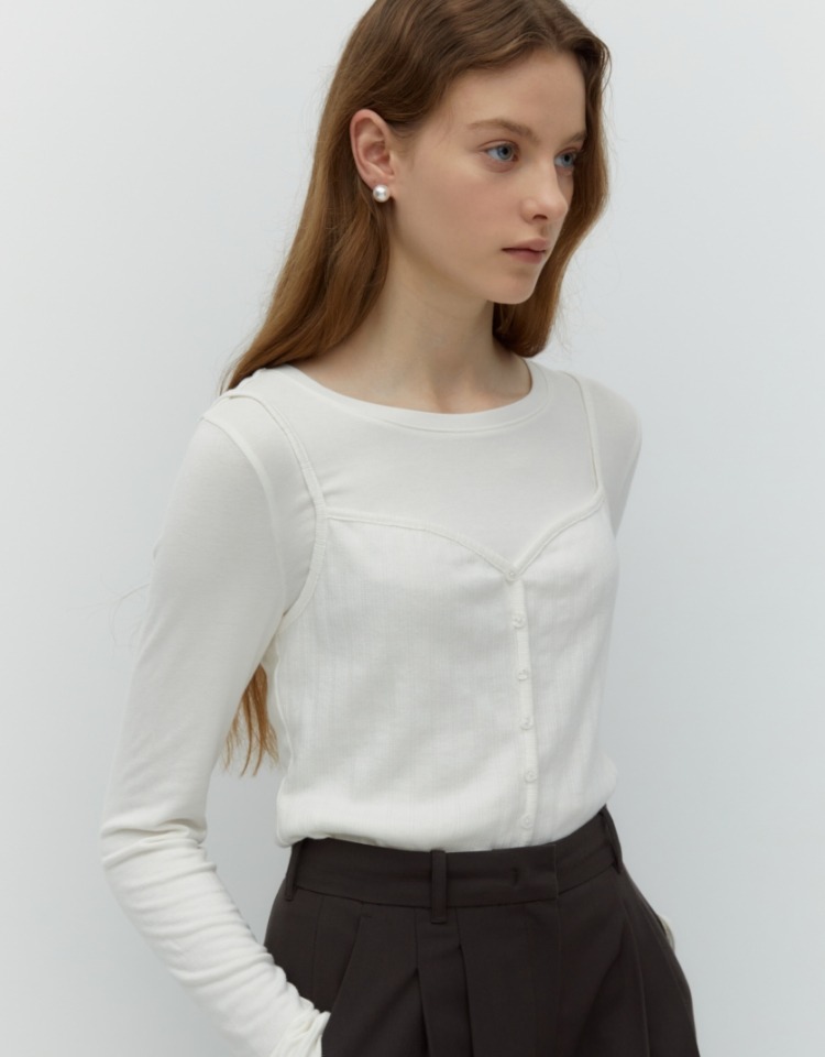 bustier layered t-shirt - ivory
