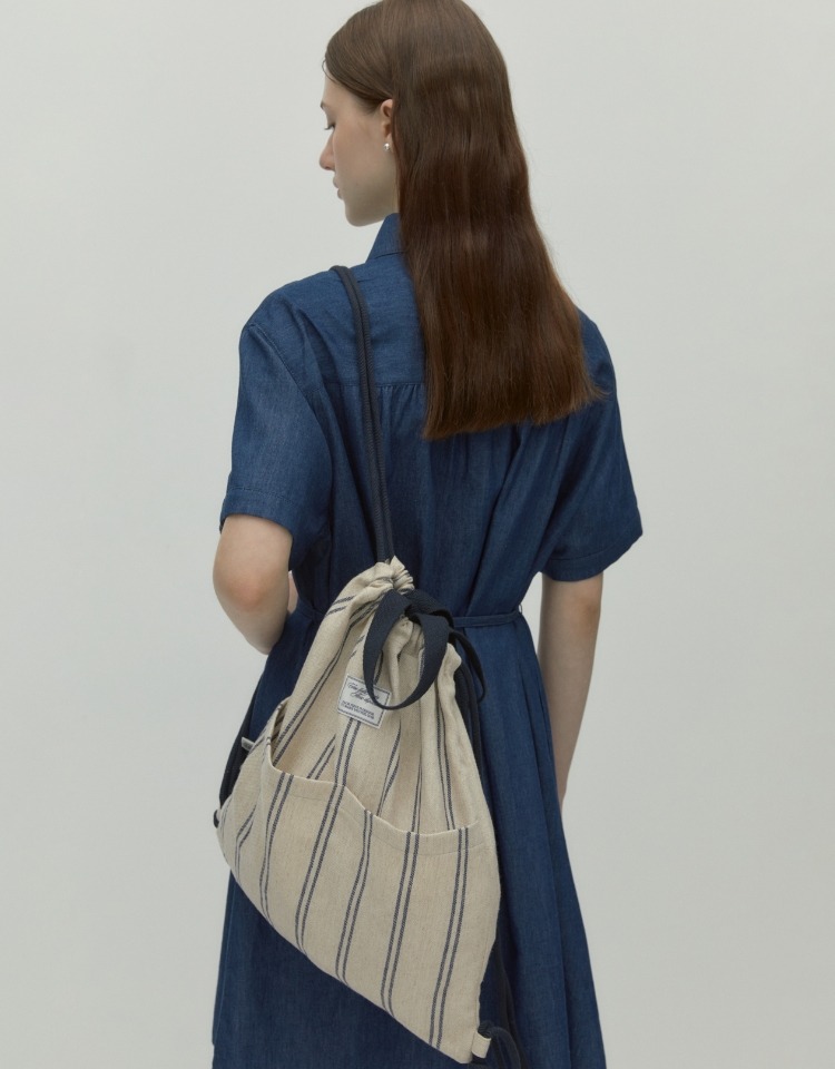 mignon drawstring backpack - navy stripe