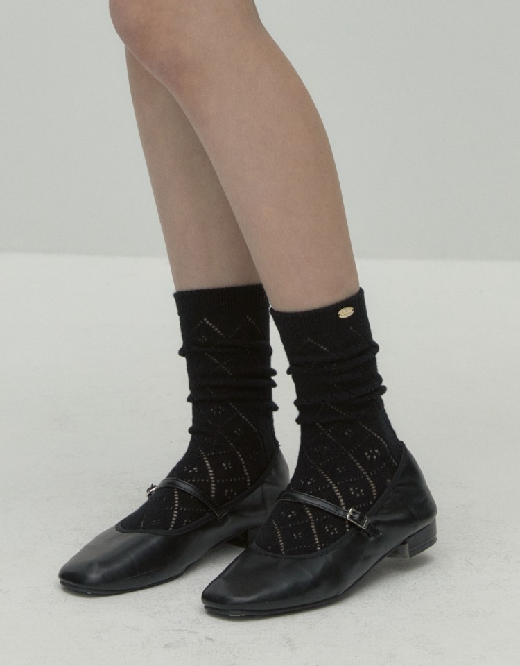 lace argyle socks - black