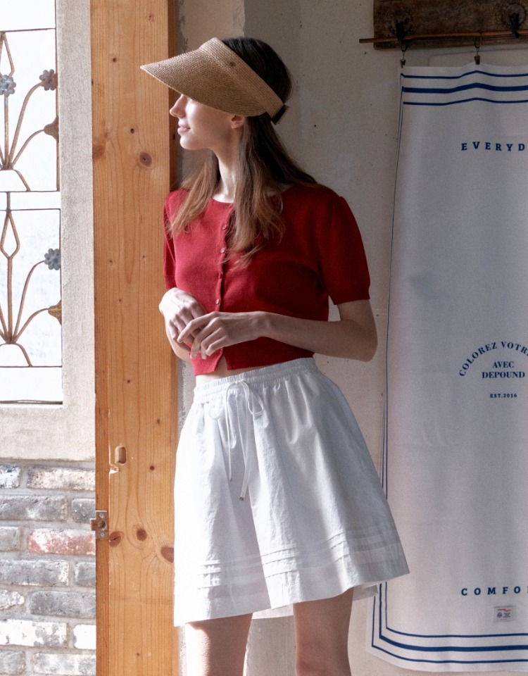[나연 PICK]ribbon shirring banding skirt - white