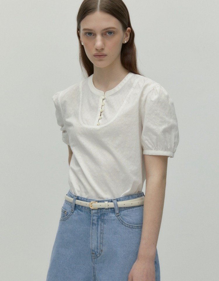 [10% 할인+10% 쿠폰]china collar puff blouse - white